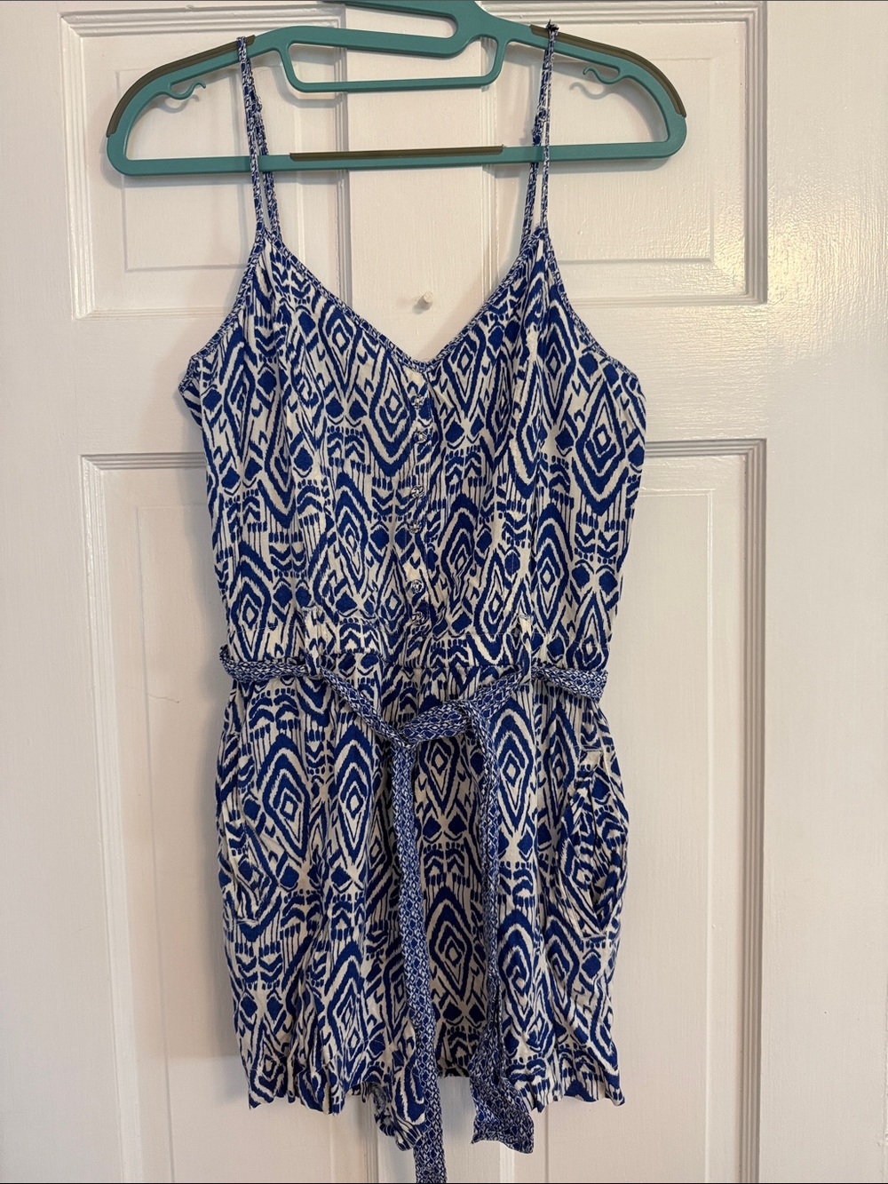 American Eagle Outfitters Navy and White Ikat Romper